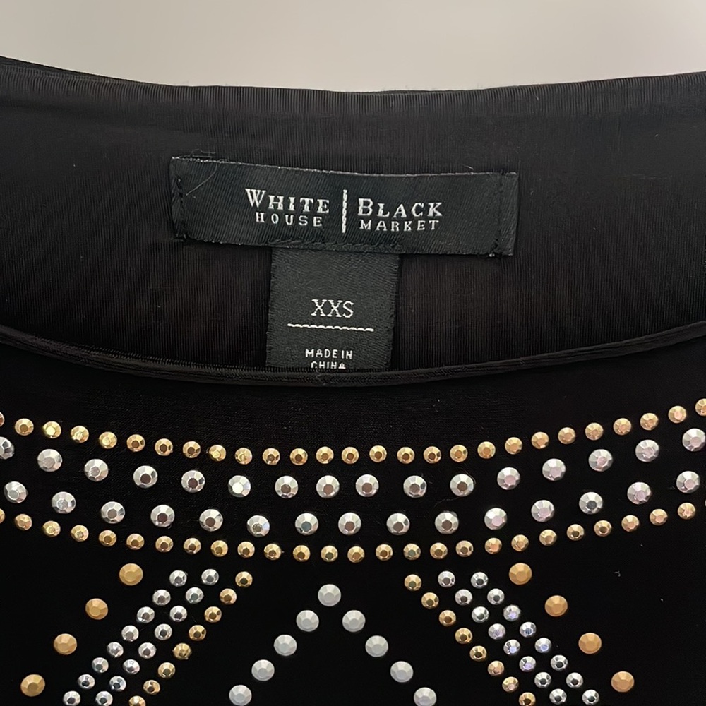 WHBM XXS Black Sleeveless Shift Dress with Gemstones & Studs - Picture 3 of 6